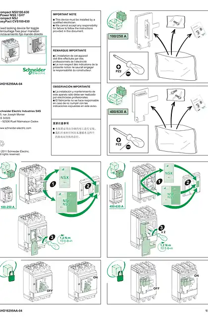 schneider施耐德ComPact NSX_NSJ_ FPower NSX_ GV7 and EasyPact CVS - Fixed locking device for toggle - 说明页